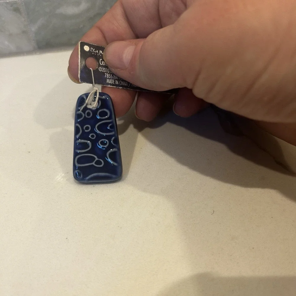 Blue Moon Beads Vibrant Blue Ceramic Pendant White Design
